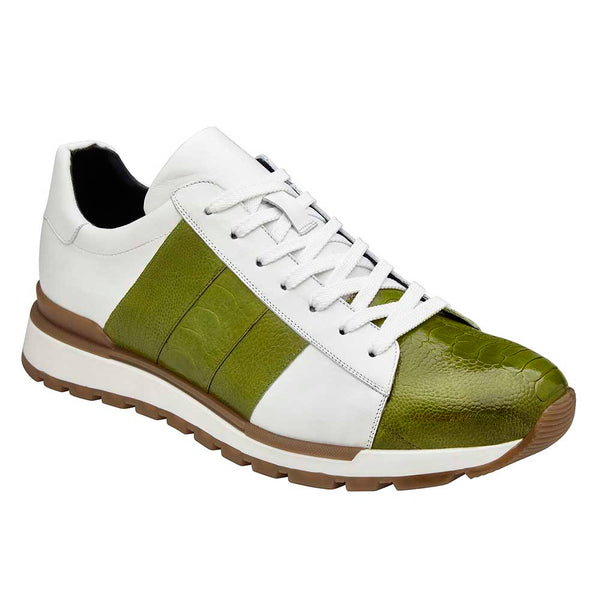 Belvedere Blake Men's White & Lime Exotic Ostrich/Calf-Skin Leather Sneakers