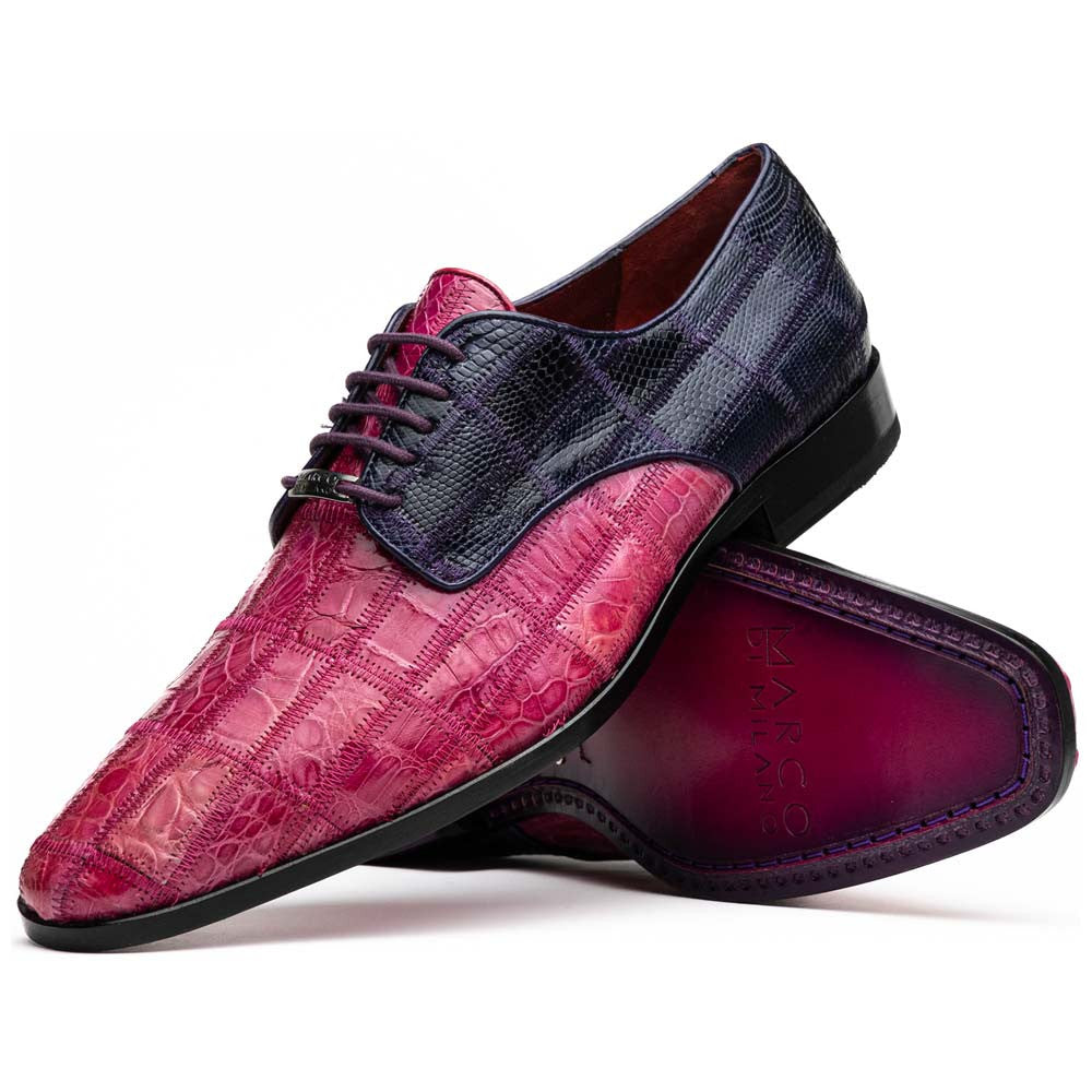 Pissa Pink/Purple Men’s Genuine Crocodile and Lizard Skin Patchwork Derby