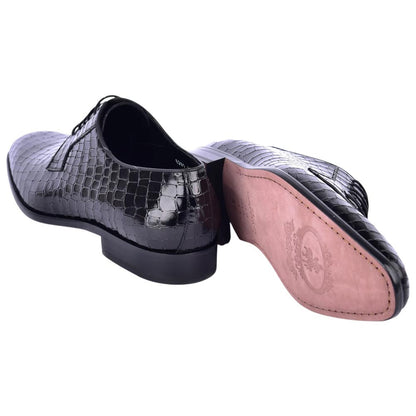 Corrente Men's Croco-Print Calfskin Derby - Black