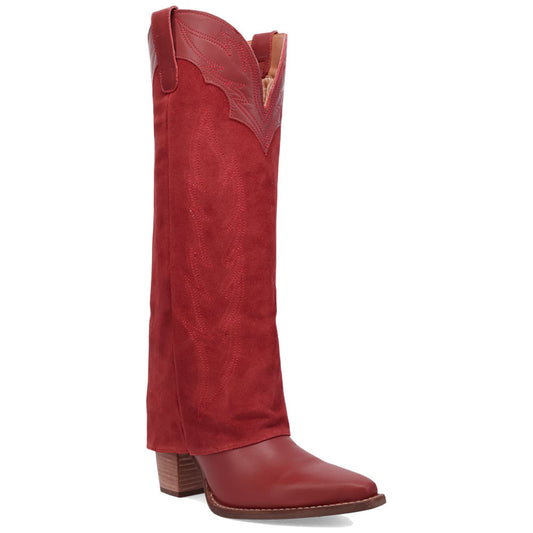 Wild Fire Leather Red Cuffed Self-Embroidered Snip Toe Women Boot | Dingo Western Cowgirl Boots