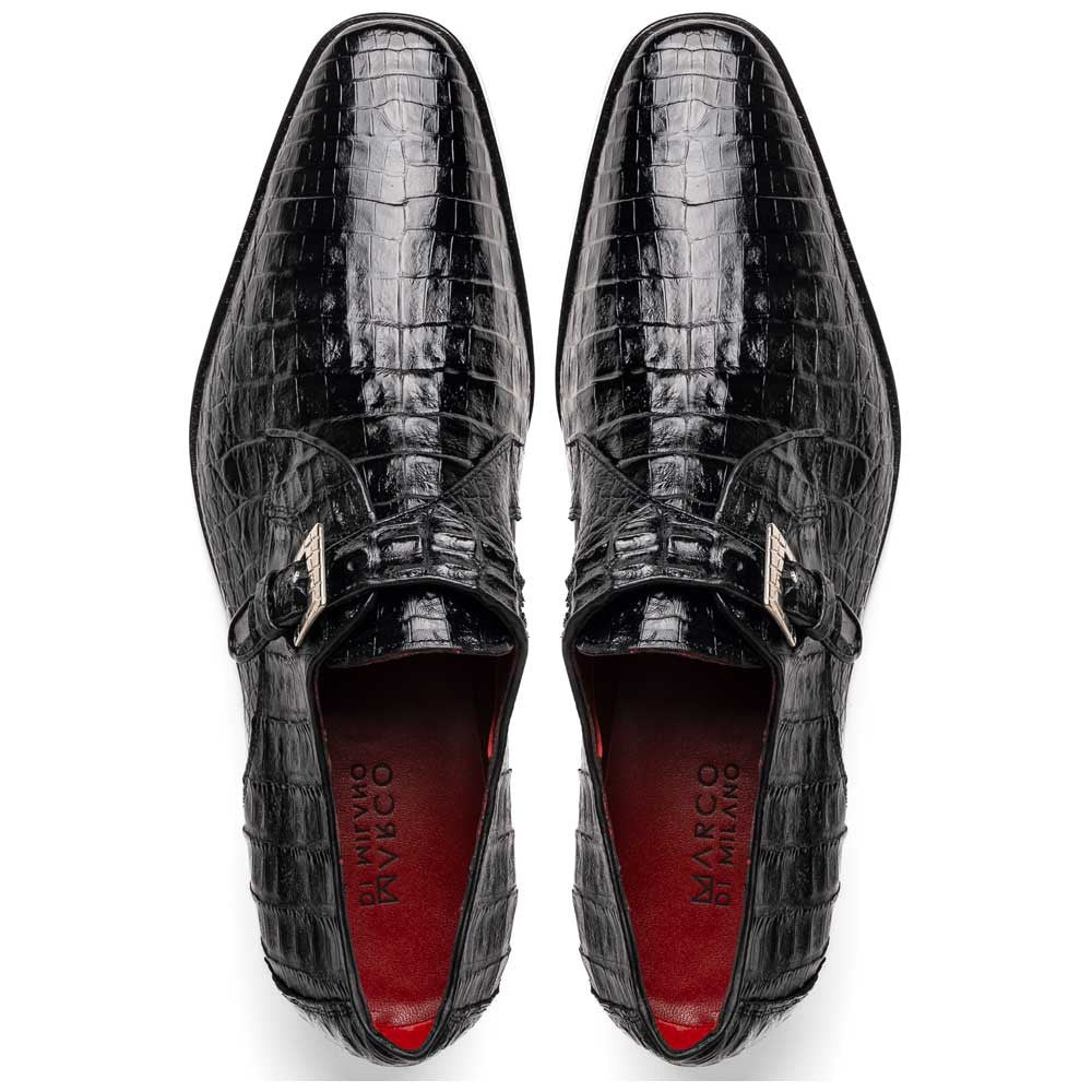 Rovigo Black Men’s Genuine Caiman Crocodile Dress Monk Strap | Marco Di Milano