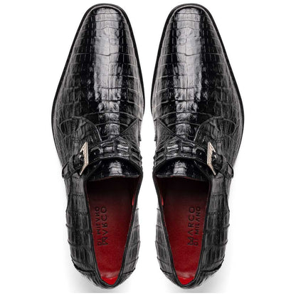 Rovigo Black Men’s Genuine Caiman Crocodile Dress Monk Strap | Marco Di Milano