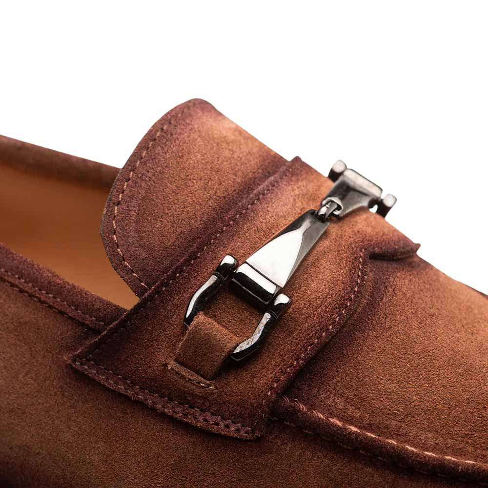 Bracco Burnished Suede Ornament Tan Slip On | Mezlan Dress Loafer for Men