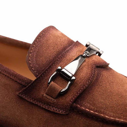 Bracco Burnished Suede Ornament Tan Slip On | Mezlan Dress Loafer for Men