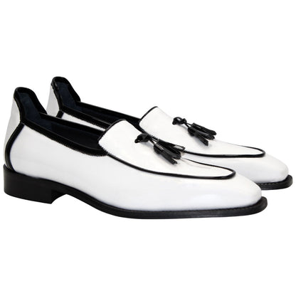 Fano Black & White Patent Leather Slip On | Duca Dress Loafers for Men