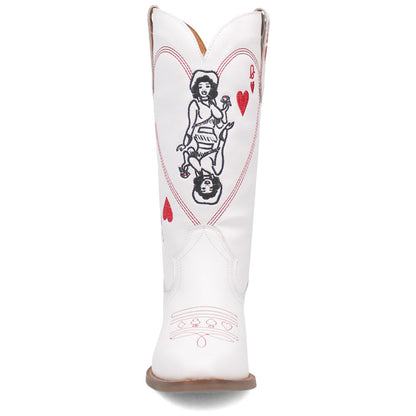 Queen A Hearts White Leather with Red Embroidered Narrow Toe Women Boot | Dingo Western Cowgirl Boots