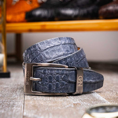 Silvio Genuine Caiman Fuscus-Back Gray Belt with a Silver Buckle | Marco Di Milano Exotic Belt