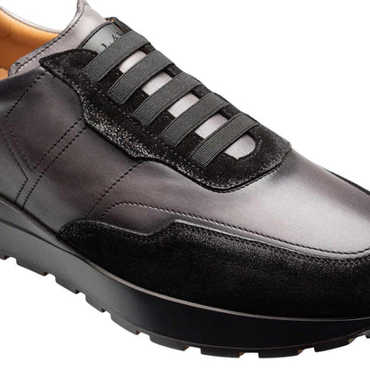 Mezlan Notting Men's Black/Dark Grey Calfskin & Suede Dress Sneaker - Handmade in Spain