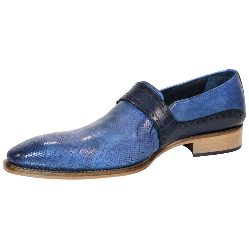Duca Sezze Men's Powder Blue/Navy Snake Print/Calf-Skin Leather Loafers
