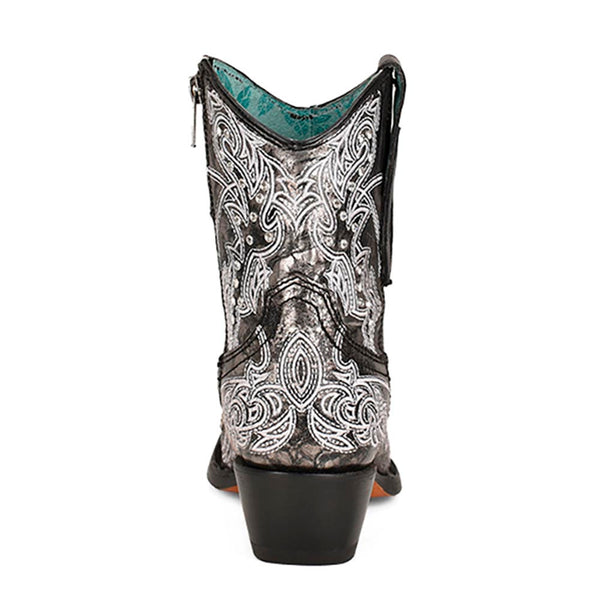 Corral Black and White Embroidery with Crystal Accent Ankle Boots