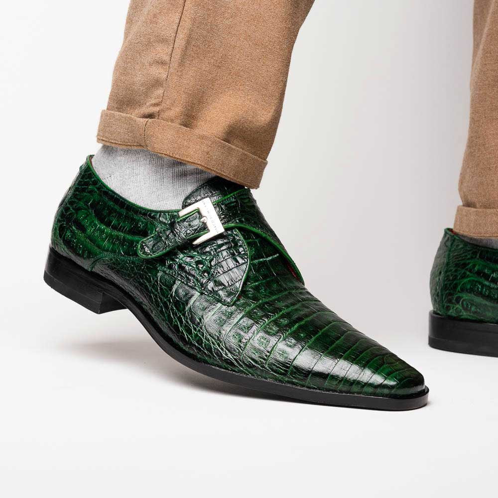 Rovigo Green Men’s Genuine Caiman Crocodile Skin Monk Strap | Marco Di Milano