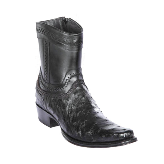 Los Altos Black Ostrich Low Shaft European Square Toe Men's Boot