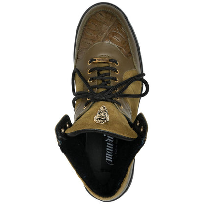 Mauri Men's Baby Crocodile Skin & Suede Olive Green JACKED Sneaker (US Men Size)