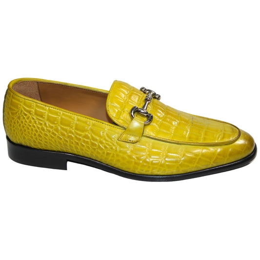 Duca Vasto Men's Yellow Croco Print Leather Loafers