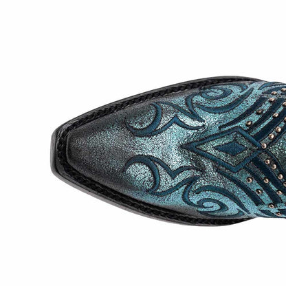 Ferrini Masquerade Electric Blue Metallic Full Grain Leather Snipped Toe Boots