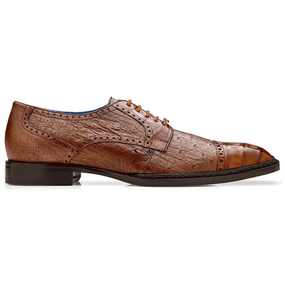 Belvedere Martino Walnut Caiman Crocodile & Ostrich Cap Toe Derby (US Men Size)