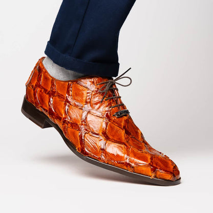 Oliveri Cognac Genuine Pirarucu Skin Classic Dress Oxford | Marco Di Milano
