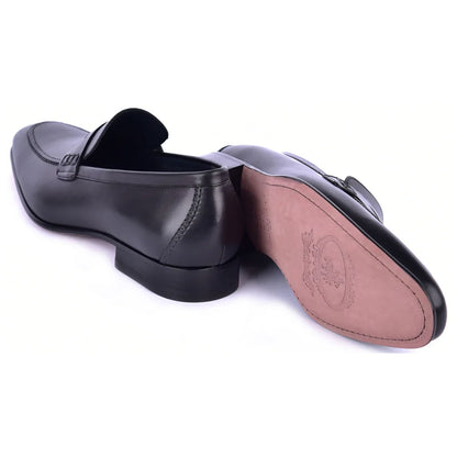 Corrente Black Calf-Skin Leather Penny Mens Loafers