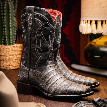 Tucson Genuine Caiman Belly Skin Stone Gray Cowboy Boot | Marco Di Milano Western Boots