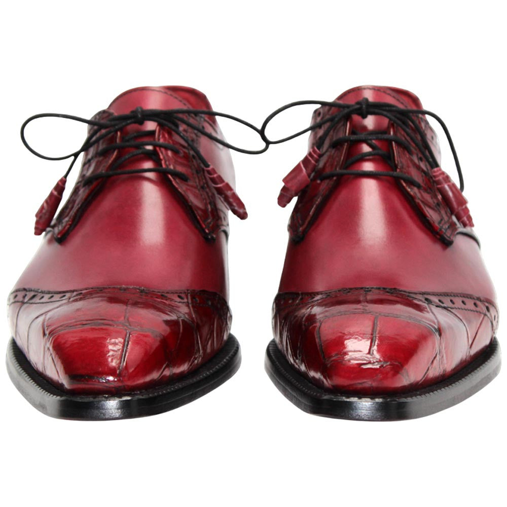 Fennix of Italy Genuine Alligator Skin JAX Red Trendy Derby Shoes (USA Men Size)