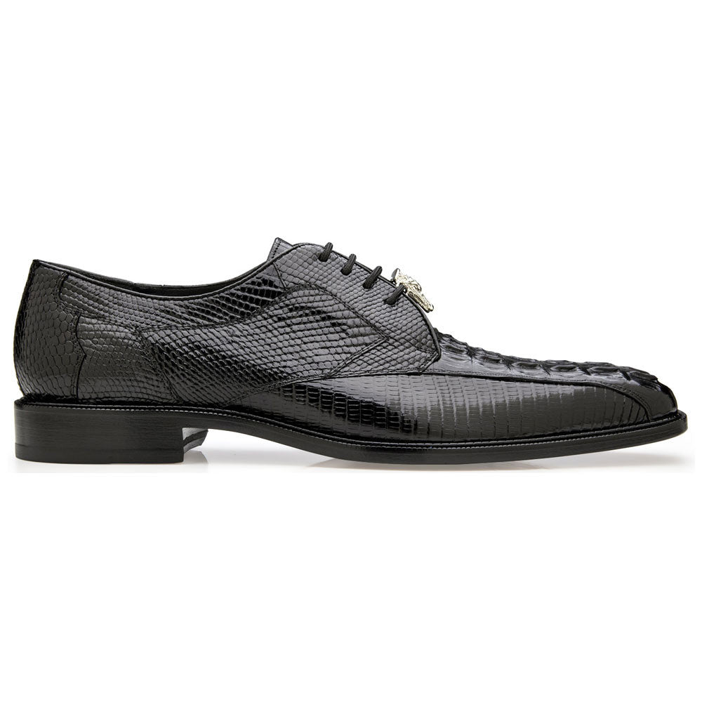 Belvedere Men’s Lusso Genuine Hornback & Lizard Skin Black Lace-Up Derby Dress Shoes
