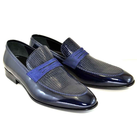 Corrente Navy Patent Leather Men’s Loafers