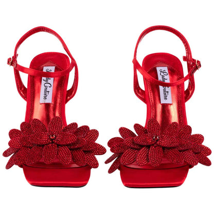 Lady Couture Lust Red Rhinestone Strappy Slingback Heels