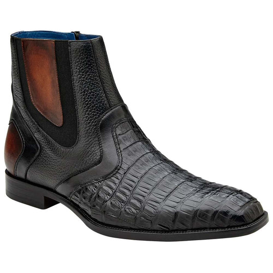 Belvedere Monte Black Caiman Crocodile Skin Chukka Zipper Boots (US Men Size)