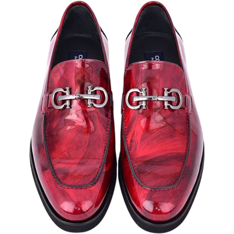 Men’s Glossy Finish Marble Red Low Cut Buckle Round Toe Loafer By Corrente
