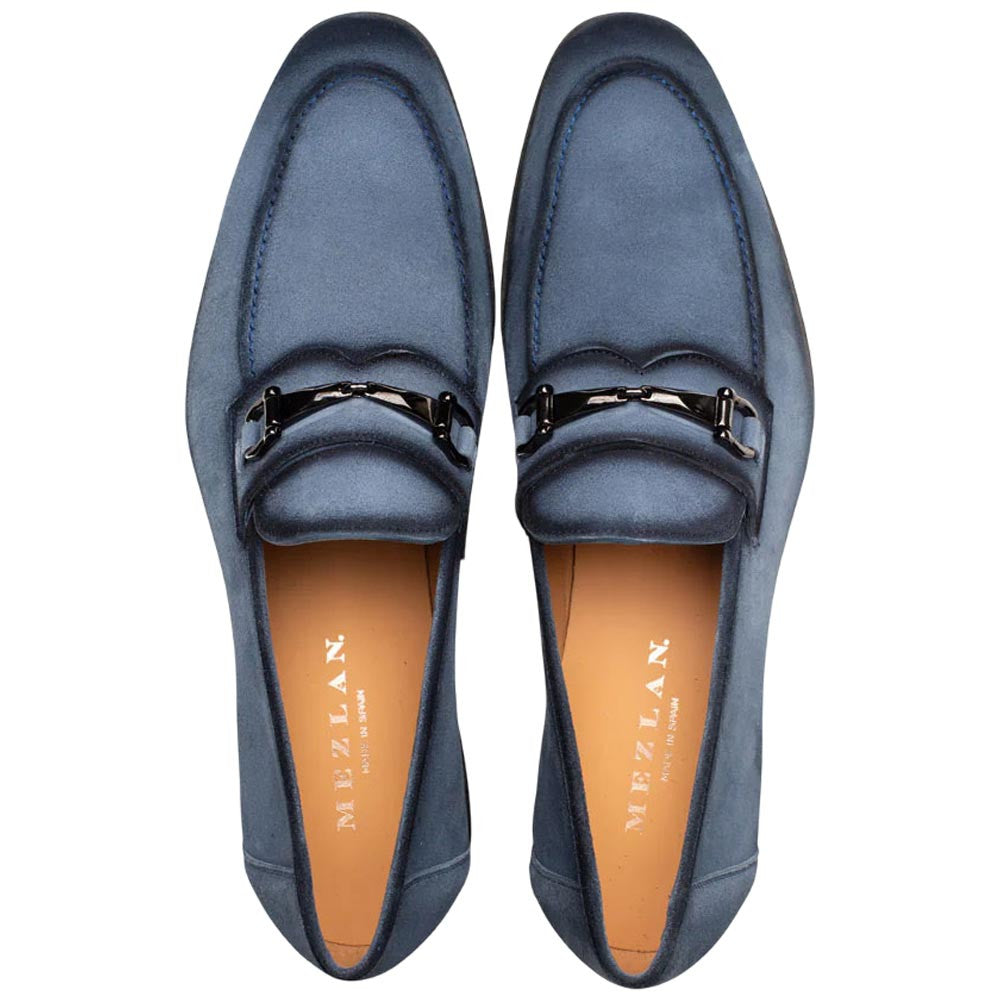Bracco Burnished Suede Ornament Blue Slip On | Mezlan Dress Loafer for Men