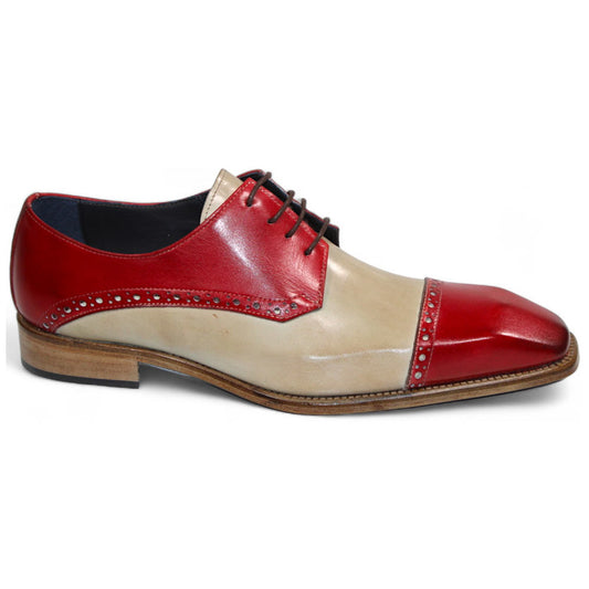 Duca Lombardi Men's Red/Beige Calf-Skin Leather Oxfords Shoes
