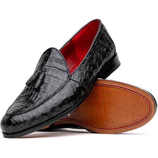 Marco Di Milano Bianchi Black Caiman Crocodile Tassel Loafers