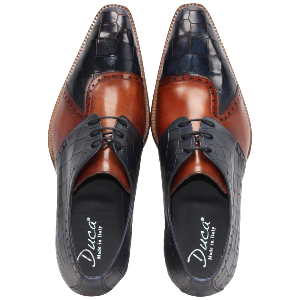 Duca Velentano Navy & Brandy Calf-Skin, Crocodile Print Derby Oxfords