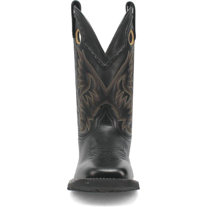 Laredo Kane Black Leather Broad Square Toe Western Cowboy Boots (USA Men Size)
