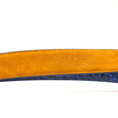 Massimo Genuine Exotic Caiman Flank Navy Belt with a Chrome Buckle | Marco Di Milano Exotic Belt