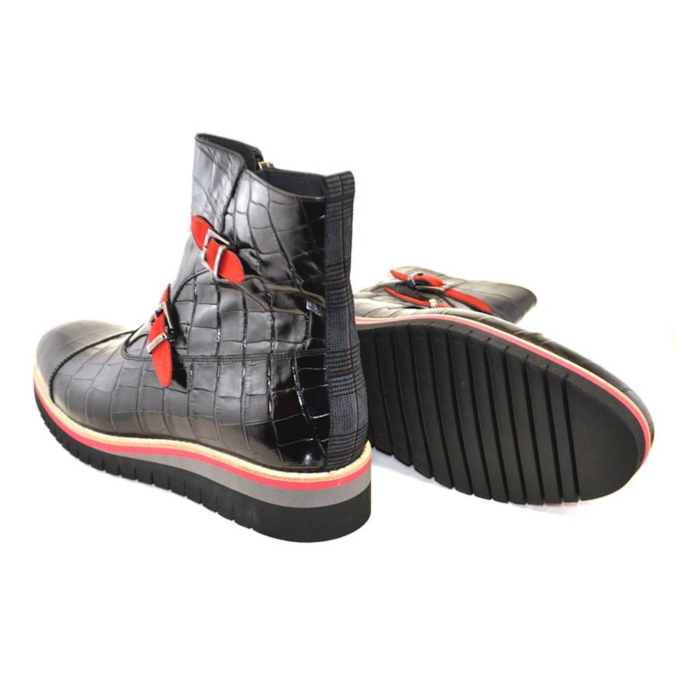 Corrente Black Crocodile Print Calfskin Leather Side Zipper Mens Boot - shoeclassix.com