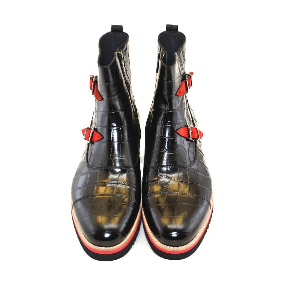 Corrente Black Crocodile Print Calfskin Leather Side Zipper Mens Boot - shoeclassix.com