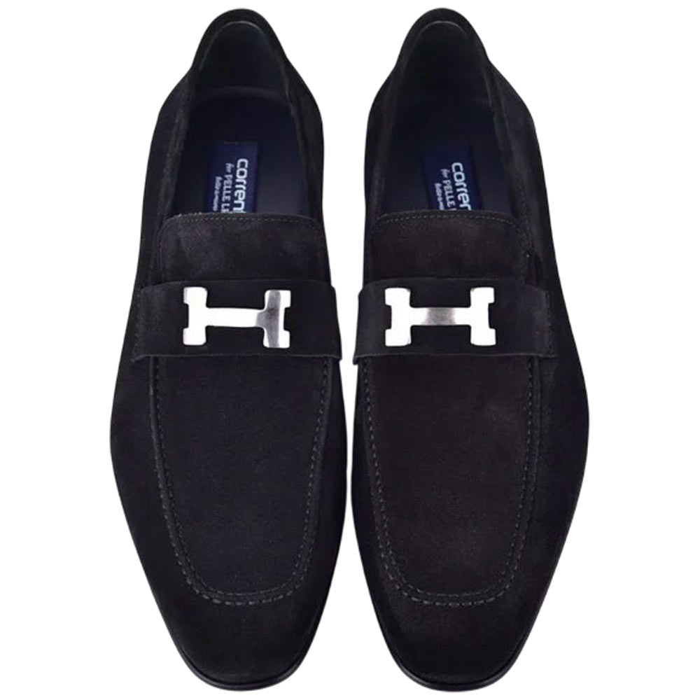 Corrente Black Suede Stylish H Loafers for Men - shoeclassix.com