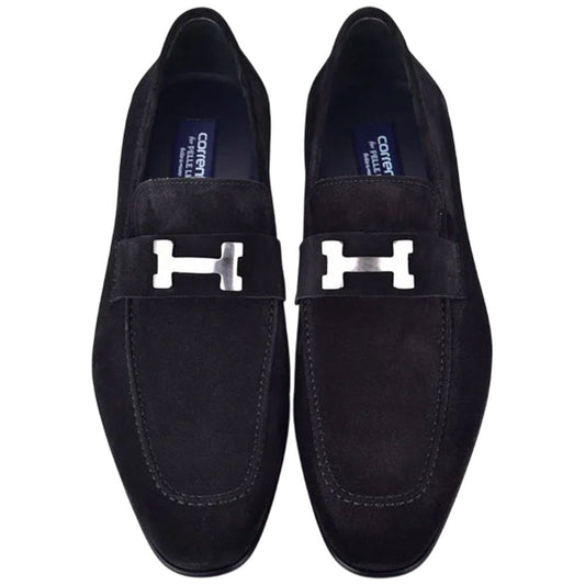 Corrente Black Suede Stylish H Loafers for Men - shoeclassix.com