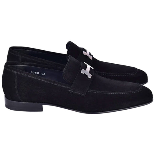 Corrente Black Suede Stylish H Loafers for Men - shoeclassix.com