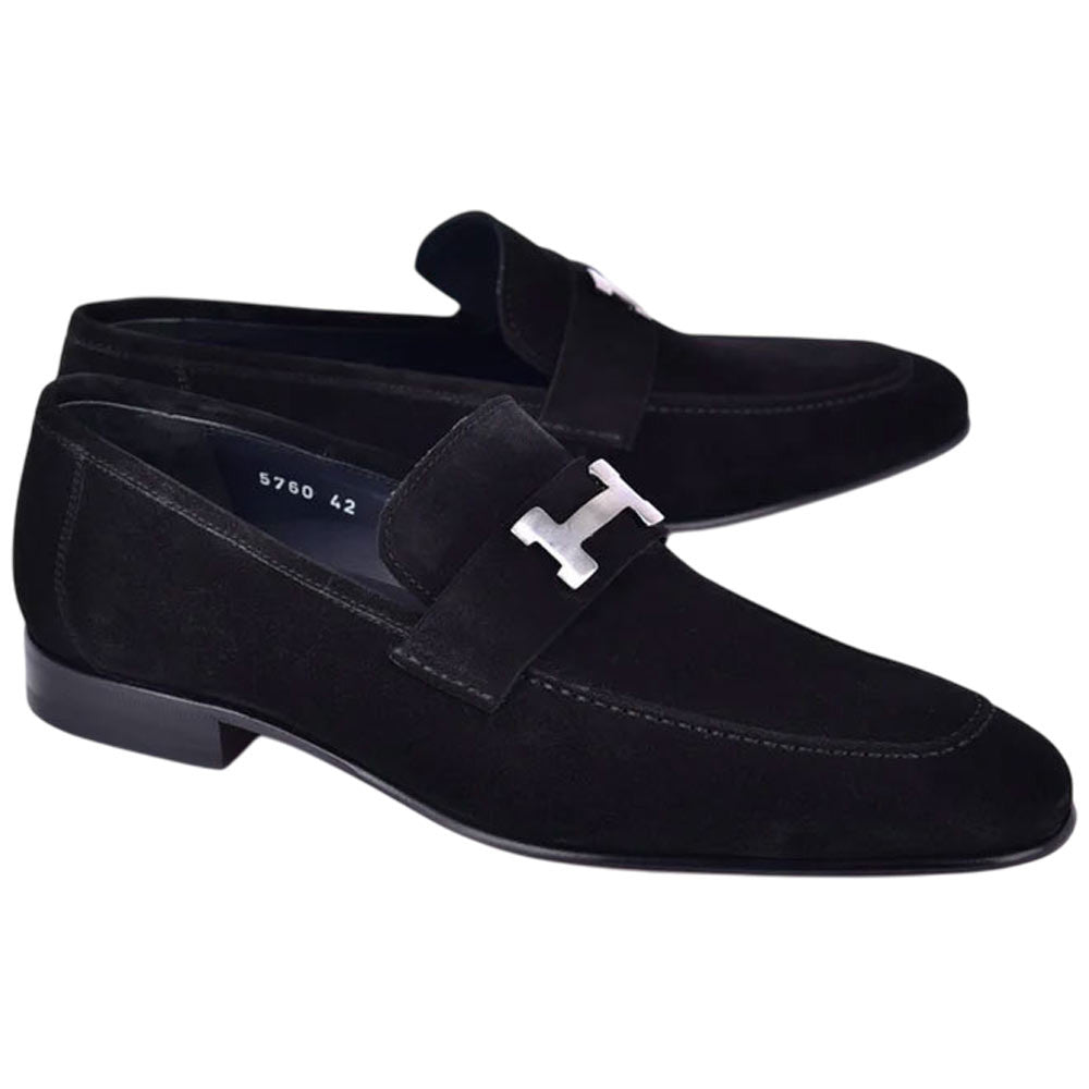 Corrente Black Suede Stylish H Loafers for Men - shoeclassix.com