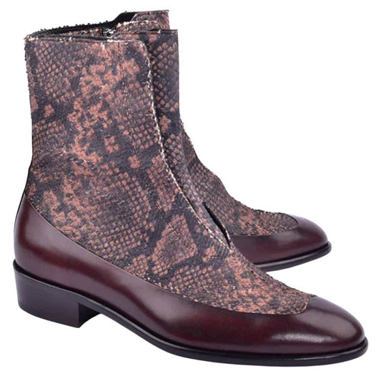 Corrente Brown Python Leather Ankle Boot with side zipper for Men - shoeclassix.com