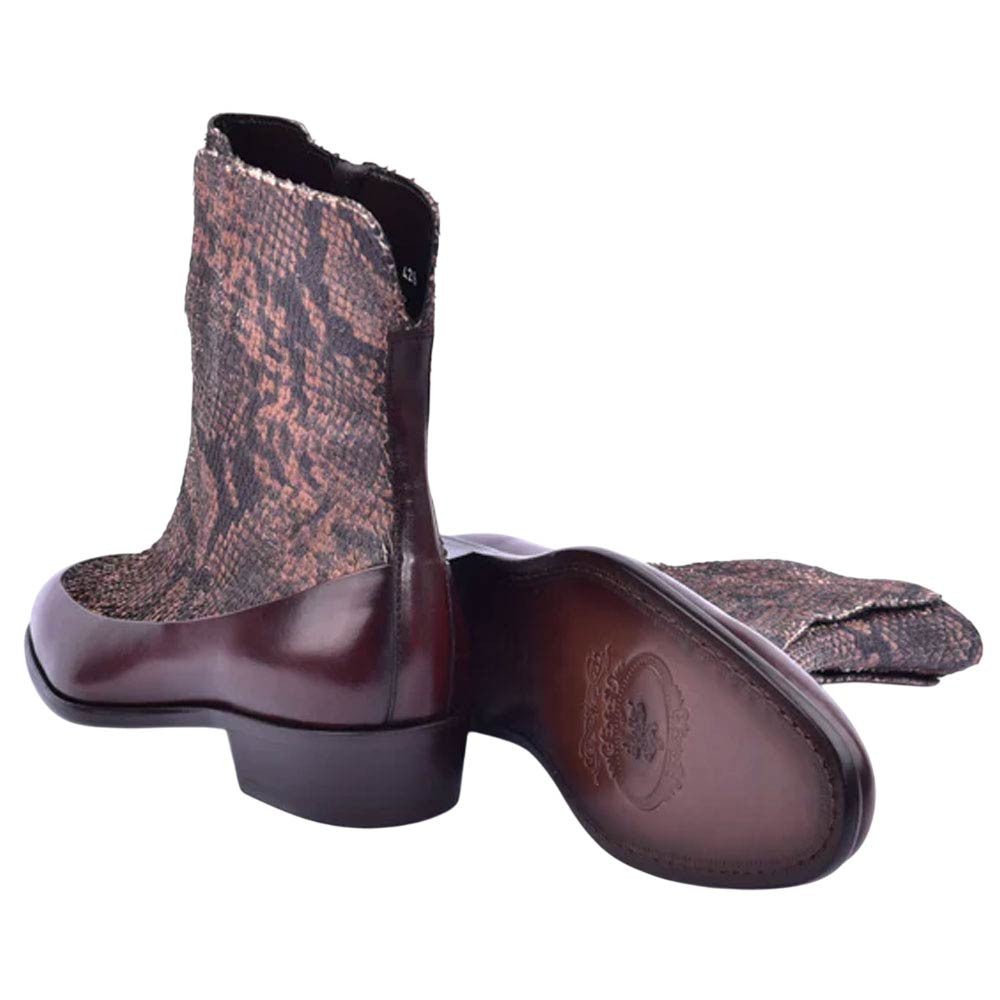 Corrente Brown Python Leather Ankle Boot with side zipper for Men - shoeclassix.com