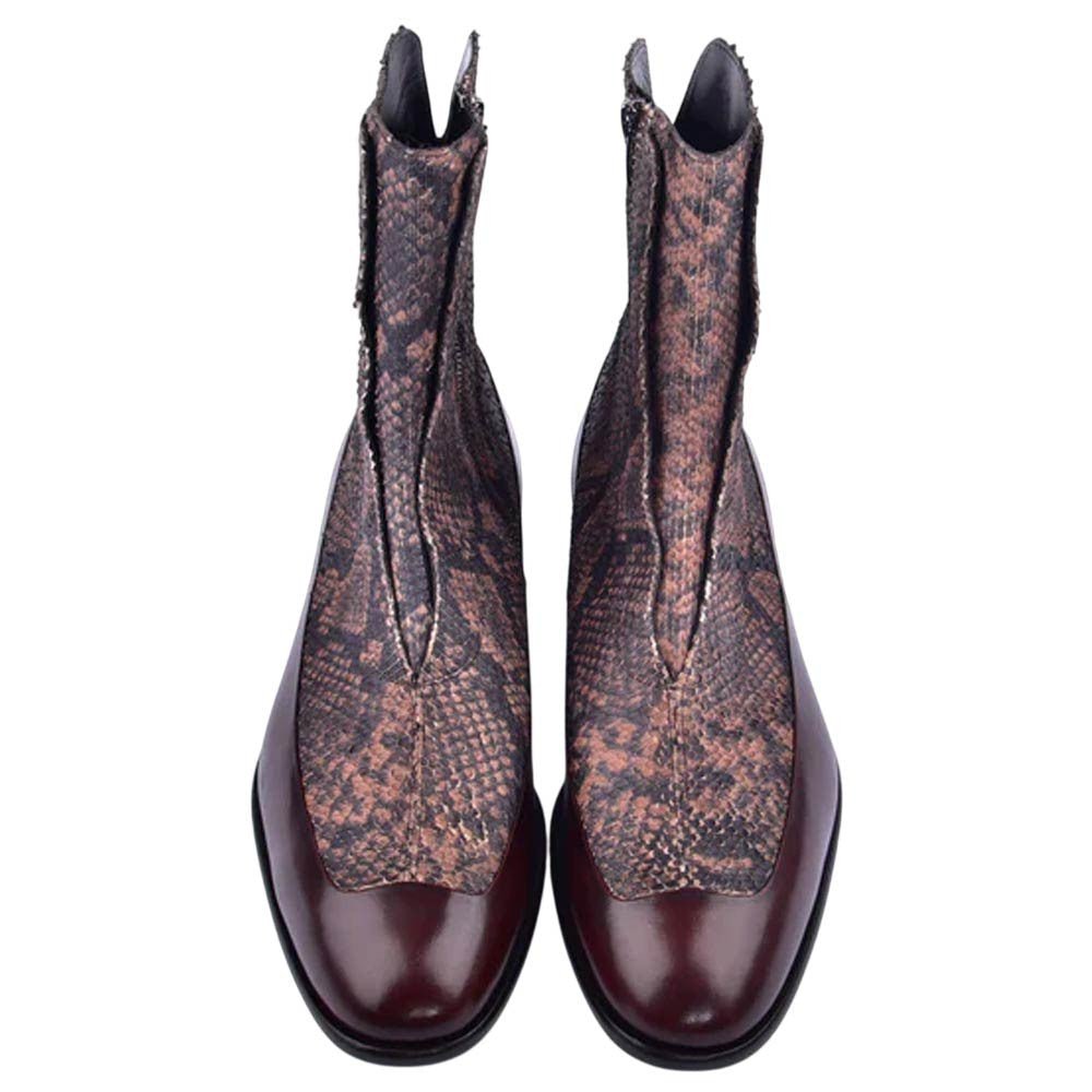 Corrente Brown Python Leather Ankle Boot with side zipper for Men - shoeclassix.com