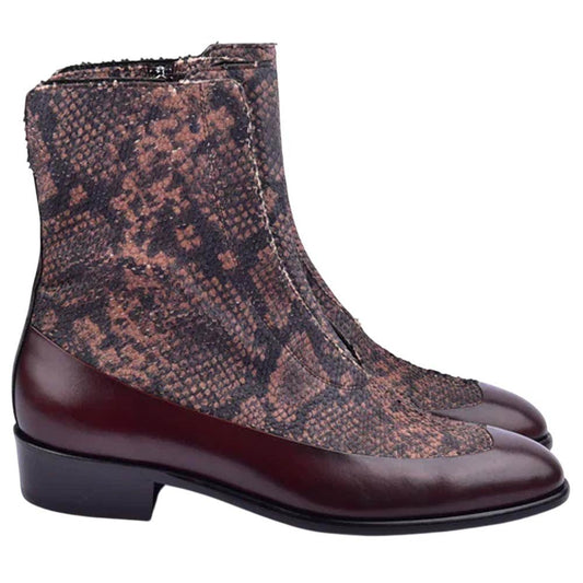Corrente Brown Python Leather Ankle Boot with side zipper for Men - shoeclassix.com