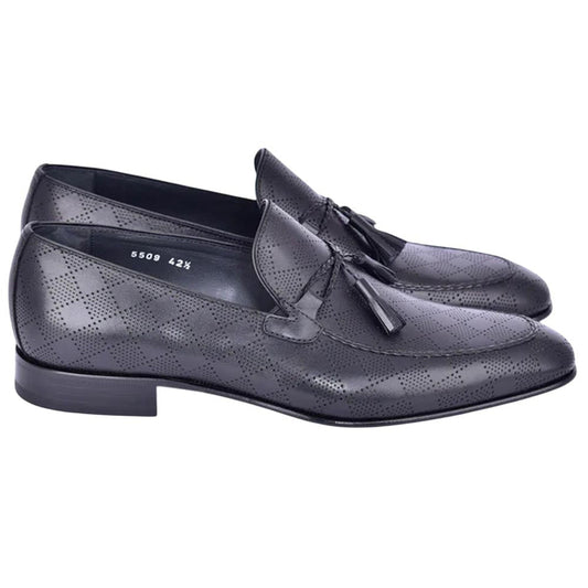 Corrente Men’s Black Almond Toe Tassel Loafer - shoeclassix.com