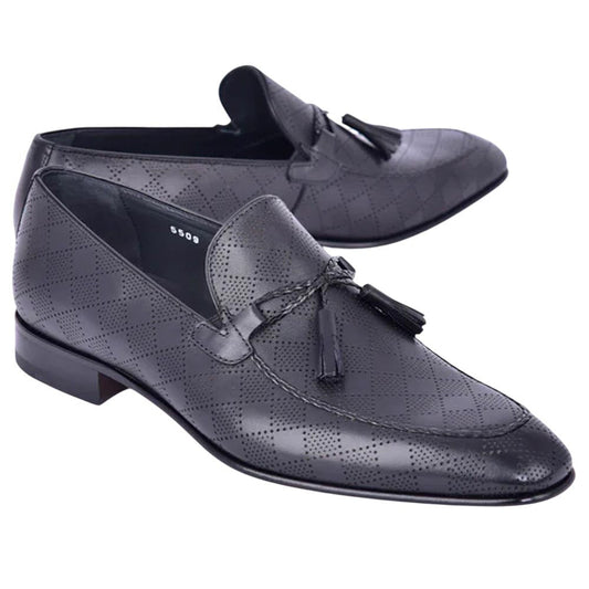 Corrente Men’s Black Almond Toe Tassel Loafer - shoeclassix.com