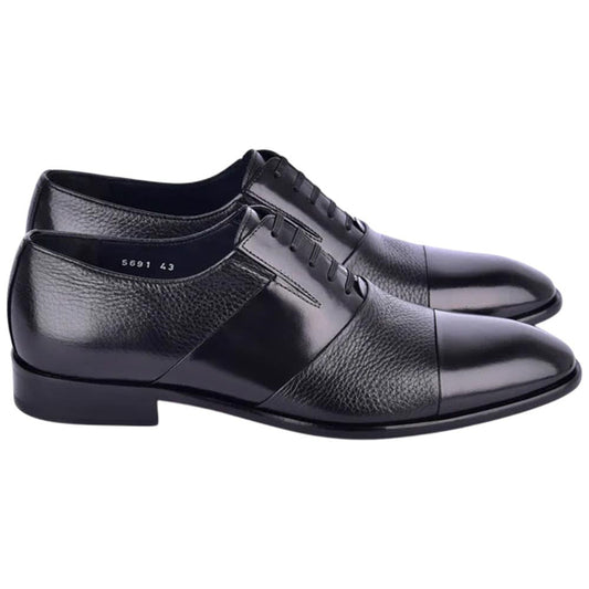 Corrente Men’s Black Deer Skin Leather Tie - Less Cap Toe Slip - On Loafer - shoeclassix.com