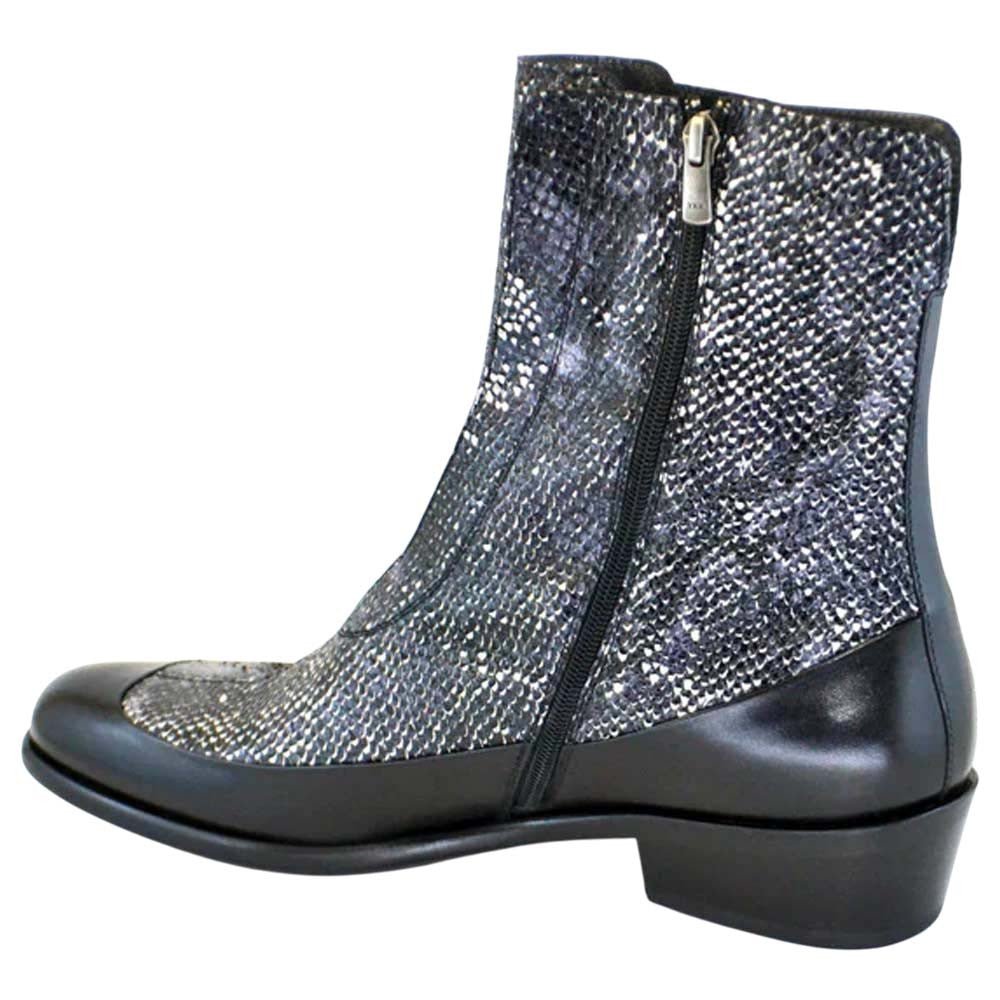Corrente Men’s Black & Grey Python Mid - Calf Pointed Toe Leather Boot - shoeclassix.com