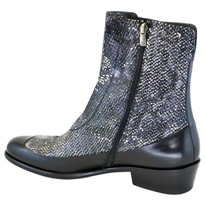 Corrente Men’s Black & Grey Python Mid - Calf Pointed Toe Leather Boot - shoeclassix.com